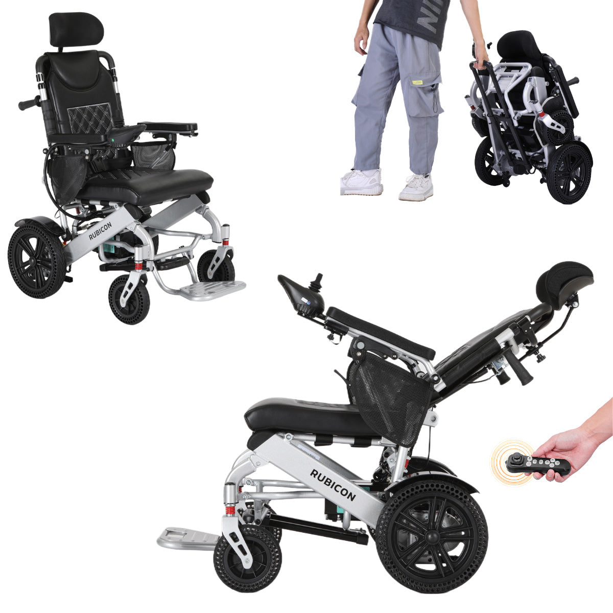 Rubicon DX11 - Reclining Electric Wheelchair with Adjustable Headrest: Foldable, Long Range, All Terrain & Heavy-Duty | Dual Motor Power Wheelchair