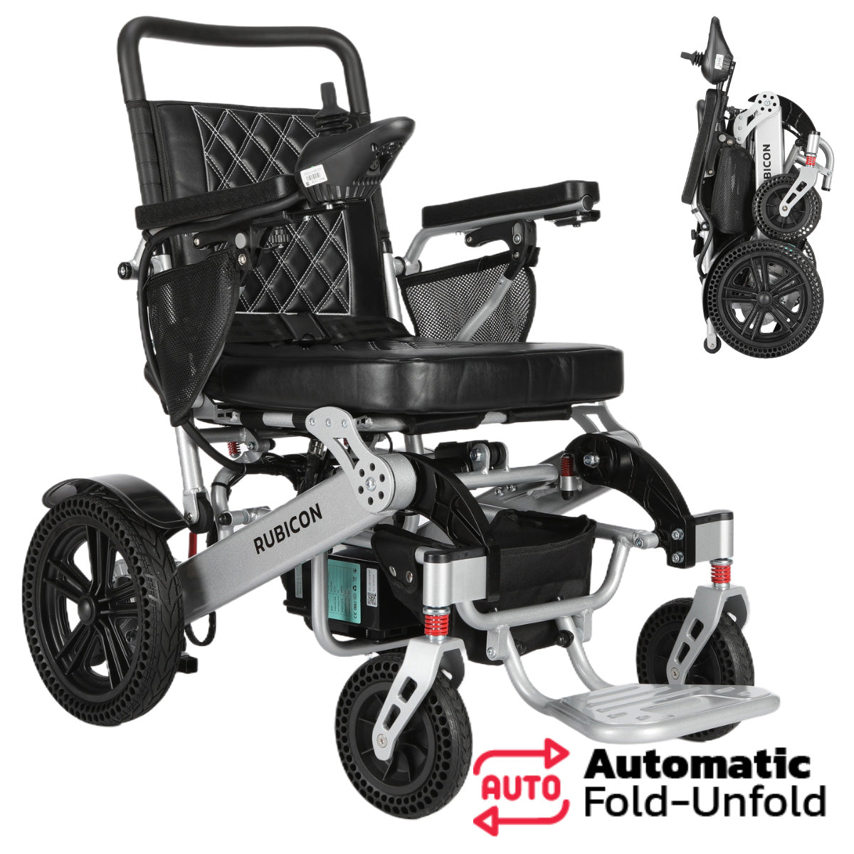 Rubicon DX17 - Automatic Folding & Unfolding Portable Electric Wheelchair: Collapsible, Lightweight & All Terrain | Dual Motor Power Wheelchair
