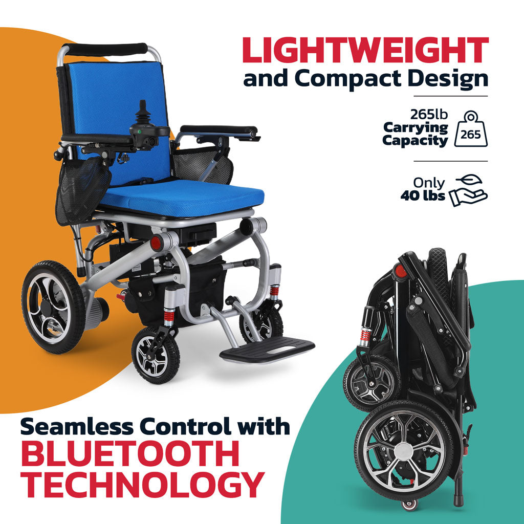 Rubicon DX07 - Lightweight Foldable Electric Wheelchair: Compact, Collapsible, and Portable Design for Easy Transportation & Travel | Power Wheelchair