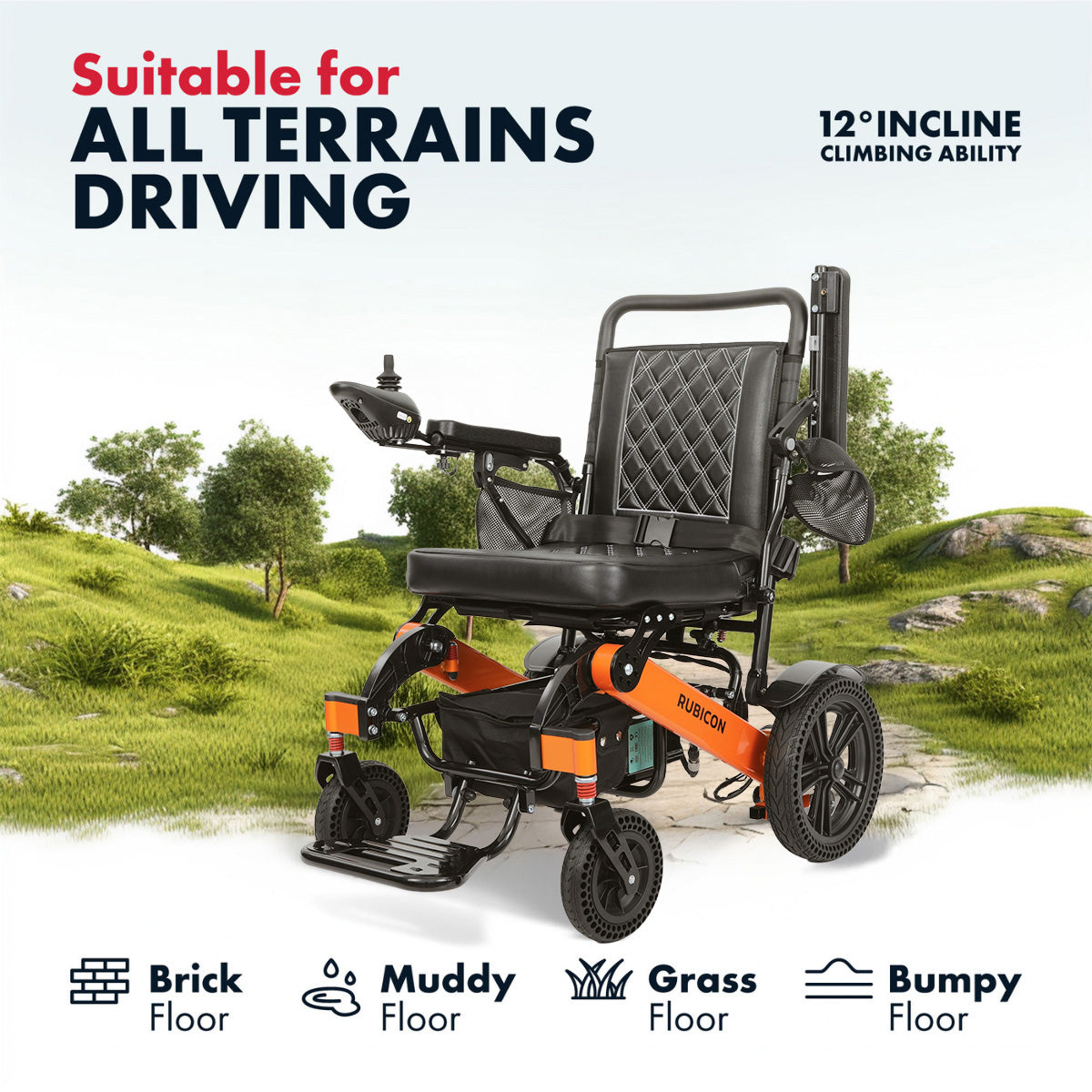 Rubicon DX08 - All Terrain & Heavy Duty Electric Wheelchair: Extra Durable, Long-Range, Foldable & Lightweight | Premium Dual Motor, Power Wheelchair