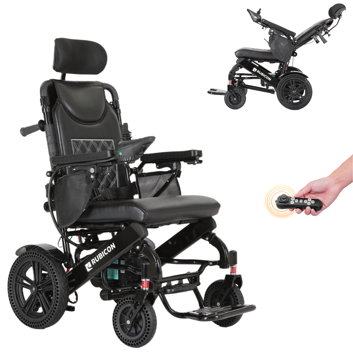Rubicon DX11 - Reclining Electric Wheelchair with Adjustable Headrest: Foldable, Long Range, All Terrain & Heavy-Duty | Dual Motor Power Wheelchair