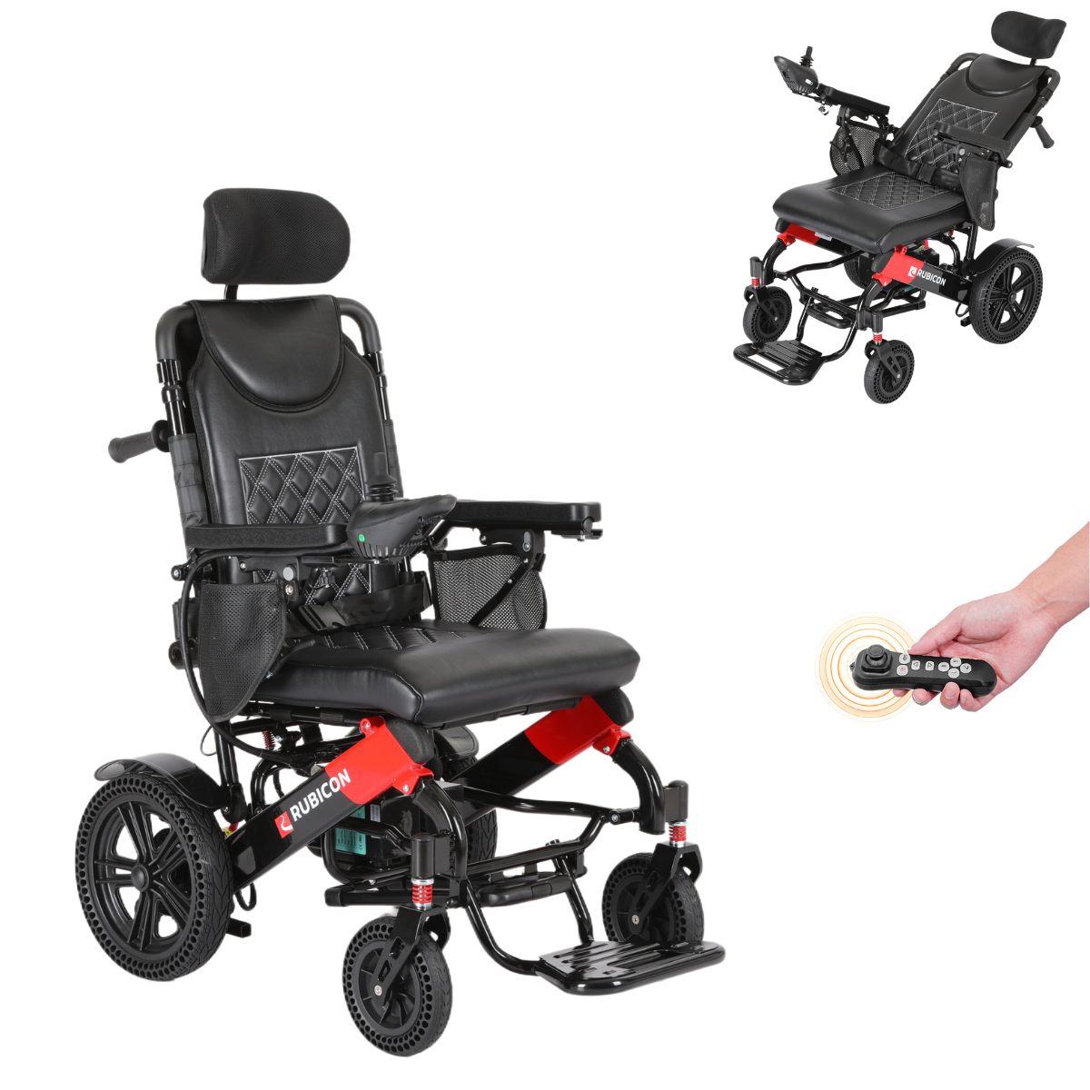 Rubicon DX11 - Reclining Electric Wheelchair with Adjustable Headrest: Foldable, Long Range, All Terrain & Heavy-Duty | Dual Motor Power Wheelchair