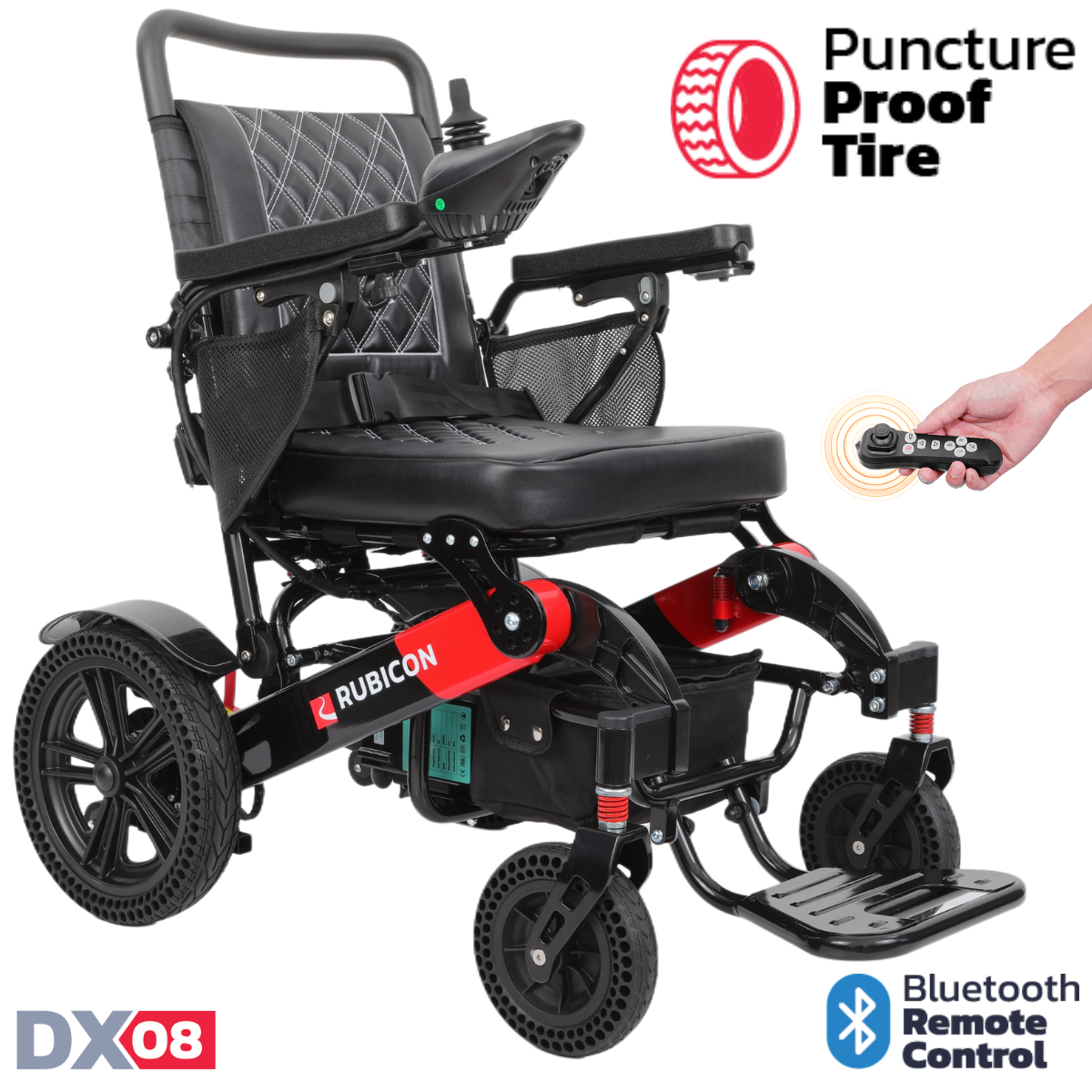 Rubicon DX08 - All Terrain & Heavy Duty Electric Wheelchair: Extra Durable, Long-Range, Foldable & Lightweight | Premium Dual Motor, Power Wheelchair