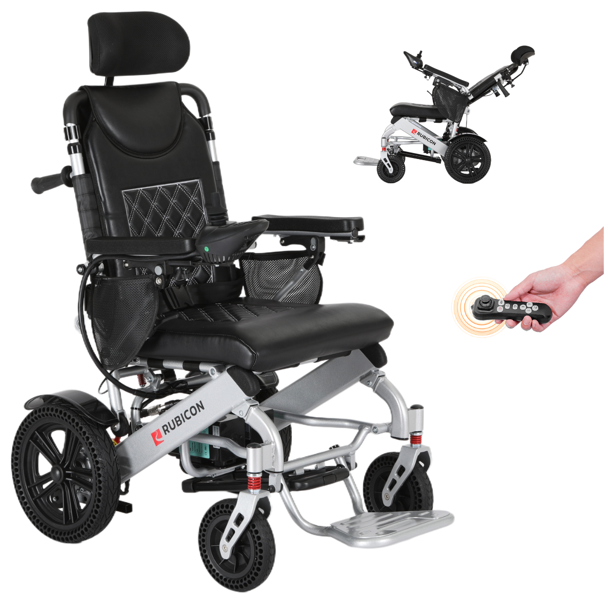 Rubicon DX11 - Reclining Electric Wheelchair with Adjustable Headrest: Foldable, Long Range, All Terrain & Heavy-Duty | Dual Motor Power Wheelchair