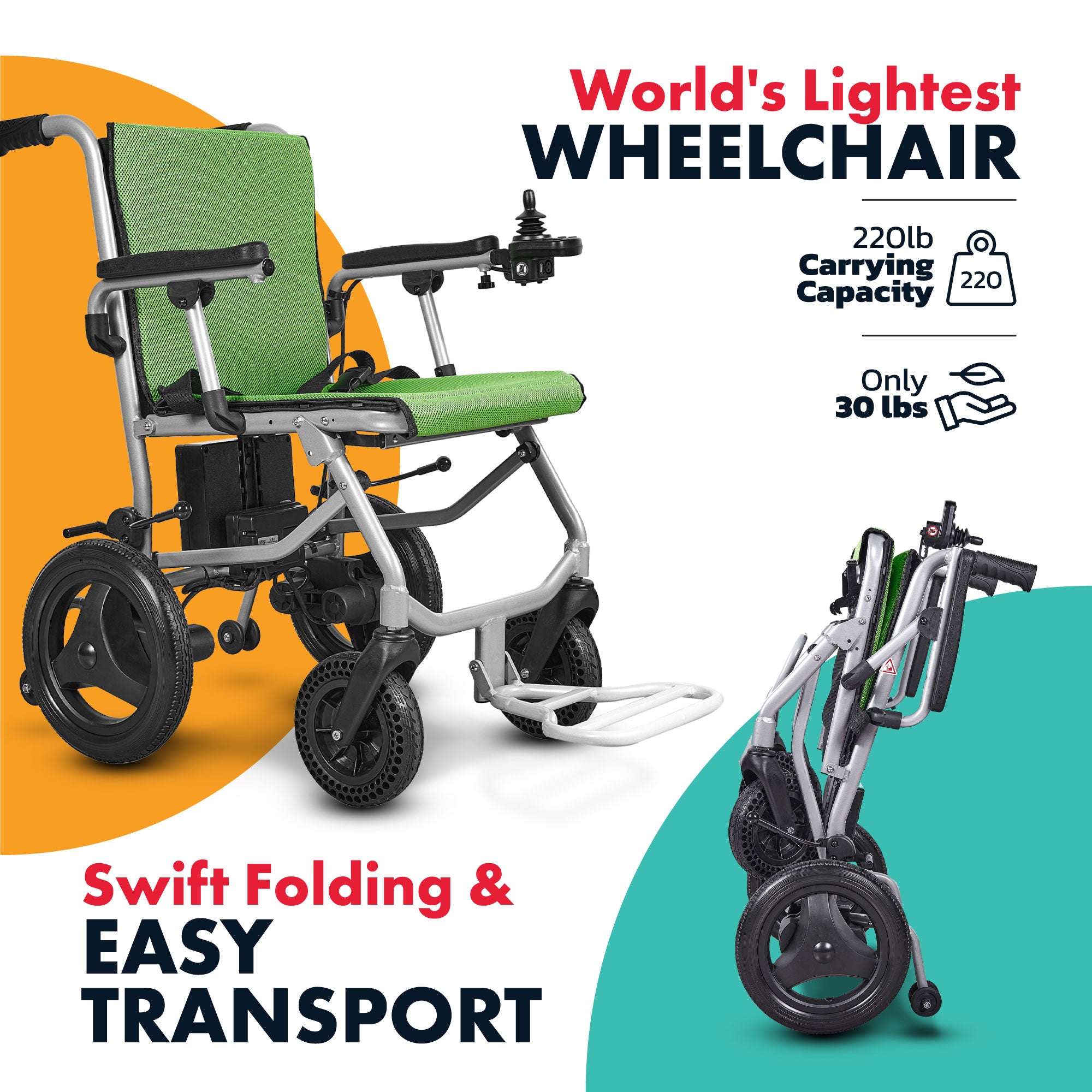 Rubicon DX04 - World's Lightest Electric Wheelchair: Ultra Lightweight, Foldable & Portable for Travel | Dual Motor, Power Wheelchair for Seniors