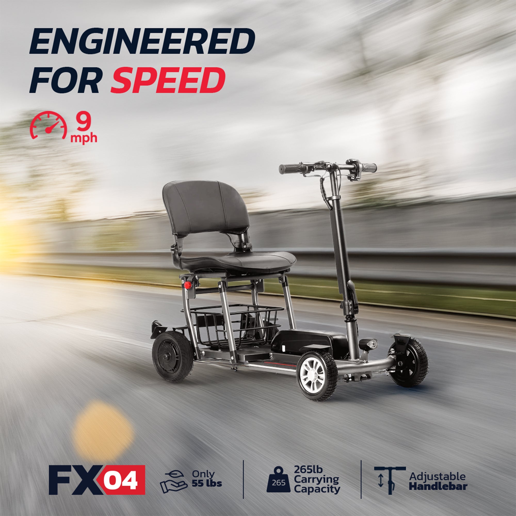 Rubicon FX04 – Lightweight, Foldable, Compact Mobility Scooter for Seniors & Disabled Adults | 4-Wheel, Portable, Detachable Lithium Battery
