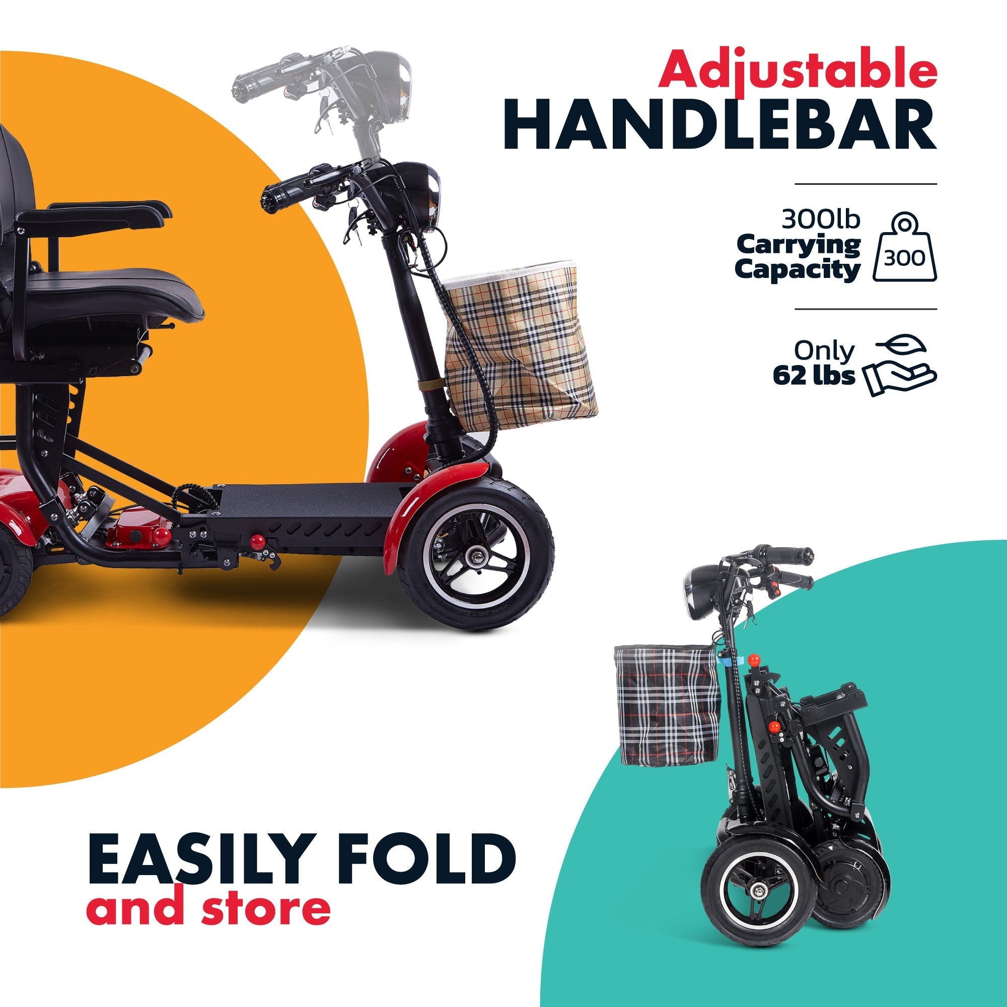 Rubicon FX03 – All Terrain, Foldable, 4-Wheel Mobility Scooter with Basket for Seniors & Disabled Adults | Lightweight, 3-Speed, 25-Mile Range
