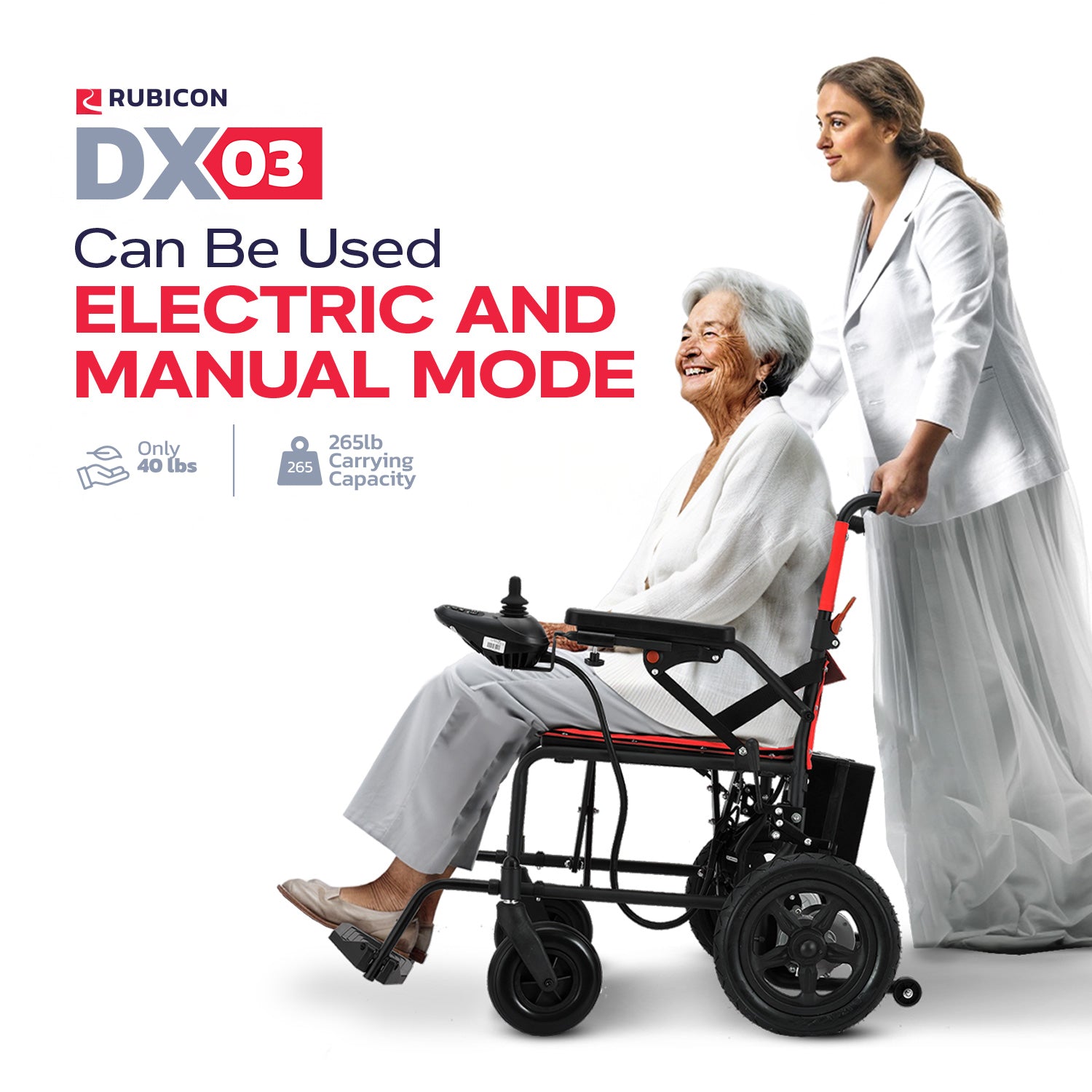 Rubicon DX03 - Lightweight, Foldable & Powerful Electric Wheelchair: Affordable, Airline-Approved, Travel Friendly | Economical Power Wheelchair