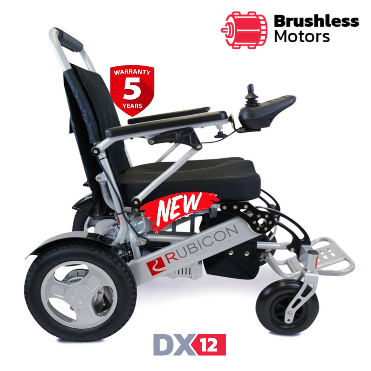 Rubicon DX12 - Deluxe Premium Electric Wheelchair with Brushless Dual Motors: High Quality, Long Range, Foldable | All Terrain Power Wheelchair