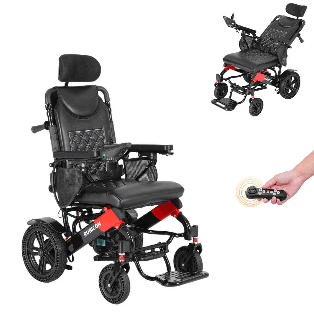 Rubicon DX11 - Reclining Electric Wheelchair with Adjustable Headrest: Foldable, Long Range, All Terrain & Heavy-Duty | Dual Motor Power Wheelchair