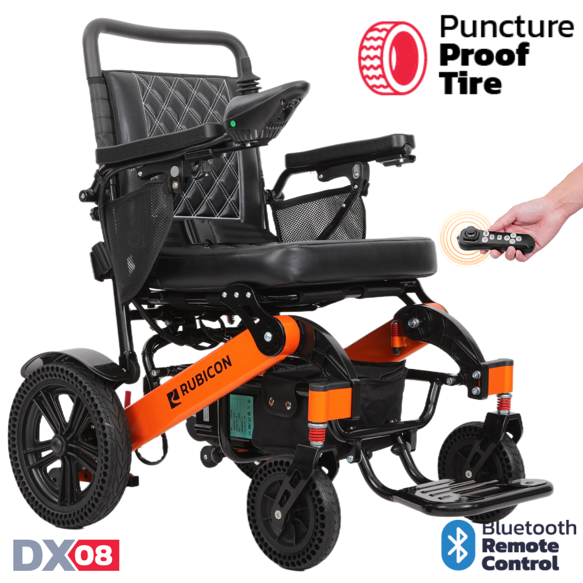 Rubicon DX08 - All Terrain & Heavy Duty Electric Wheelchair: Extra Durable, Long-Range, Foldable & Lightweight | Premium Dual Motor, Power Wheelchair