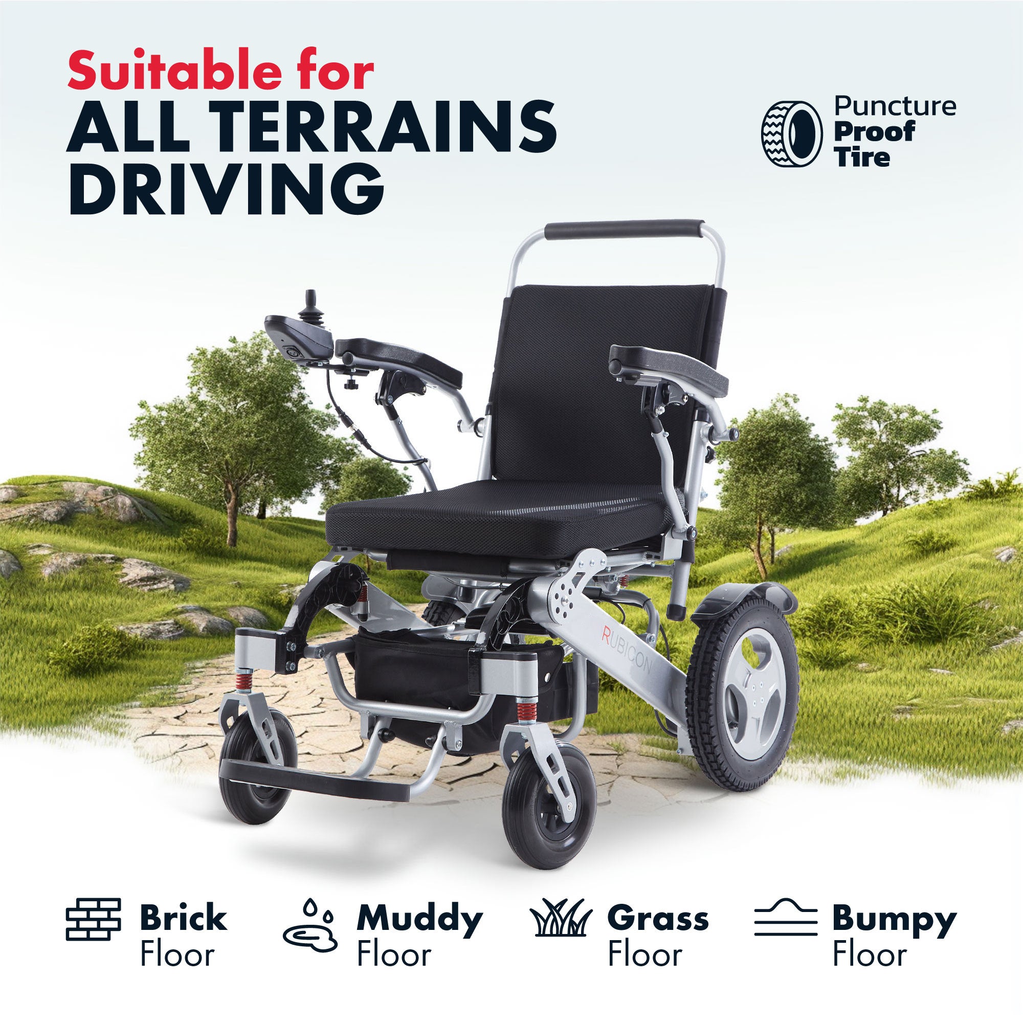 Rubicon DX12 - Deluxe Premium Electric Wheelchair with Brushless Dual Motors: High Quality, Long Range, Foldable | All Terrain Power Wheelchair